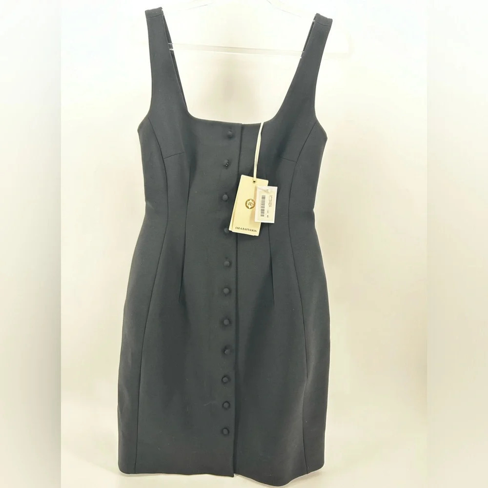 Sara Battaglia Plunge Neck Black Button Front Dress Size 40 US 4